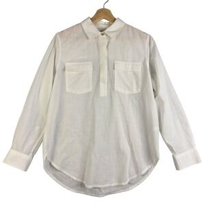 Marine Layer White 100%‎ Cotton Size S 1/2 Button Long sleeve Shirt Blouse Top